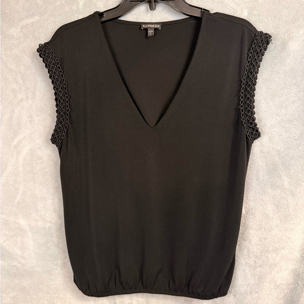 Express Black V-Neck Sleeveless Top with Crochet Trim